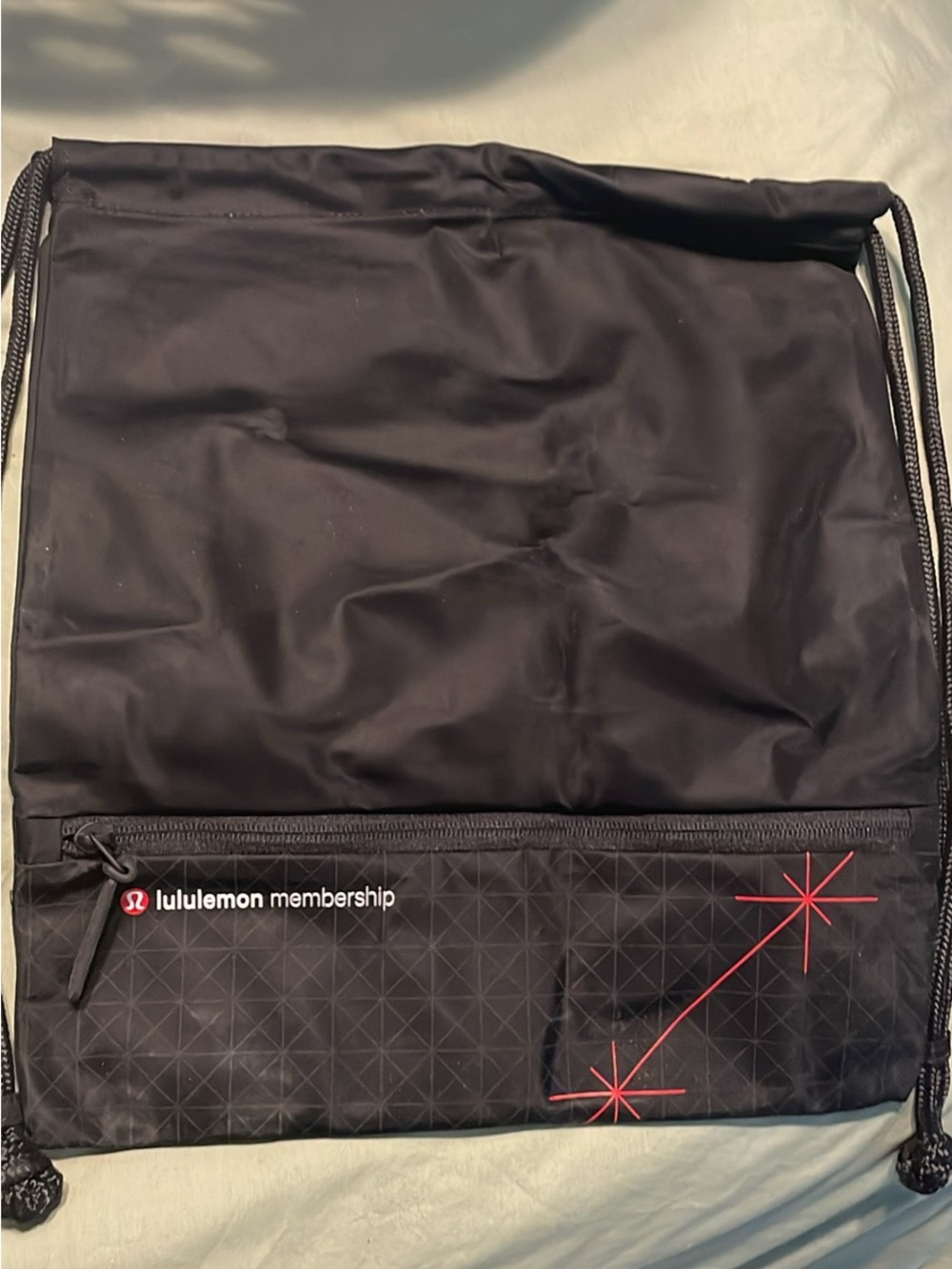 lululemon athletica Black Drawstring Gym Sack with Red Star Accents